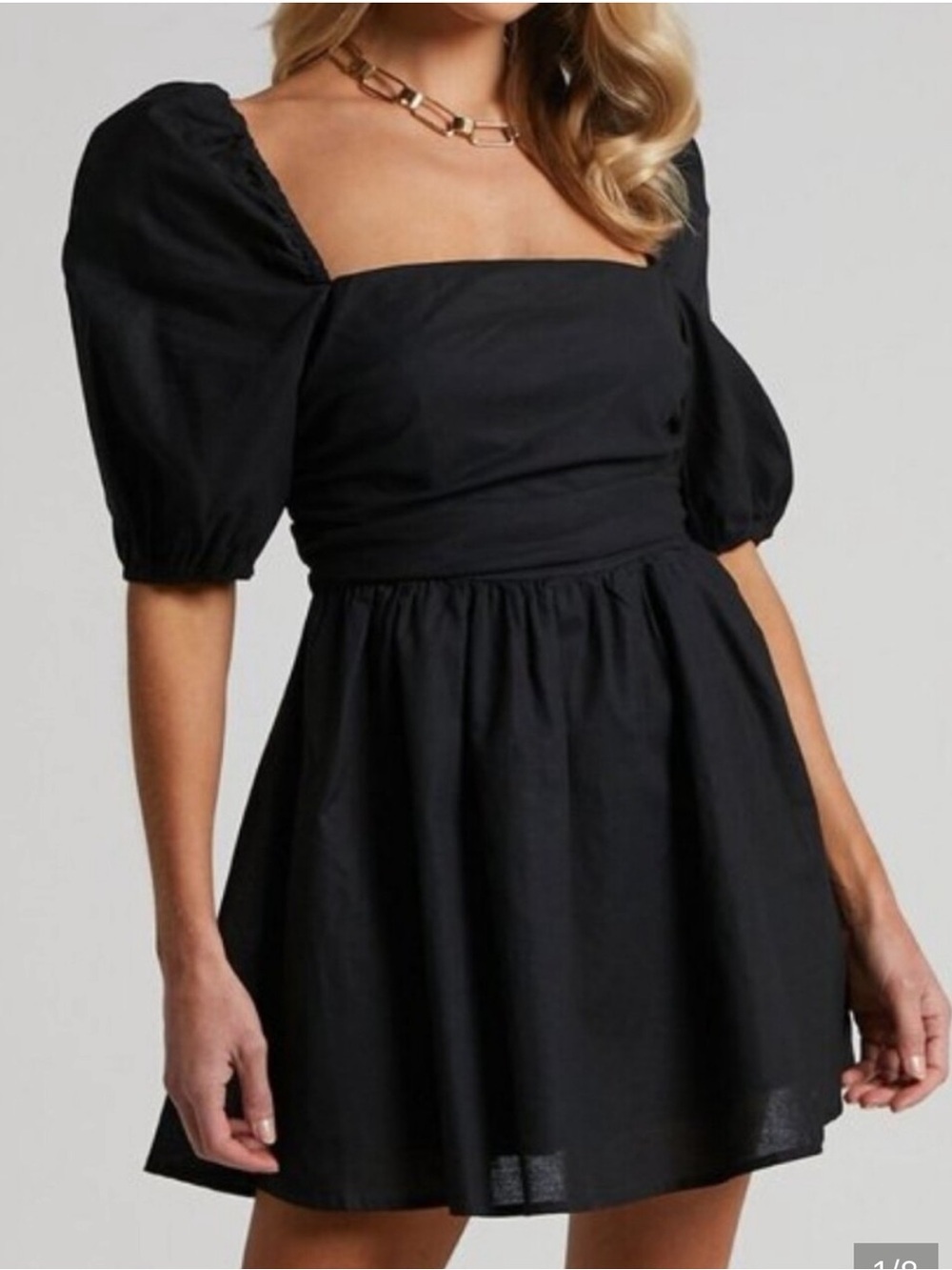 Showpo Black Puff-Sleeve Square Neck Mini Dress Size 6